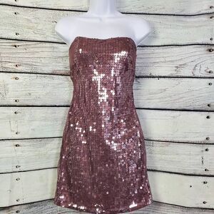 Masquerade Strapless Sequin Mini Dress Rose Pink Size 5/6 Prom Homecoming Cockta